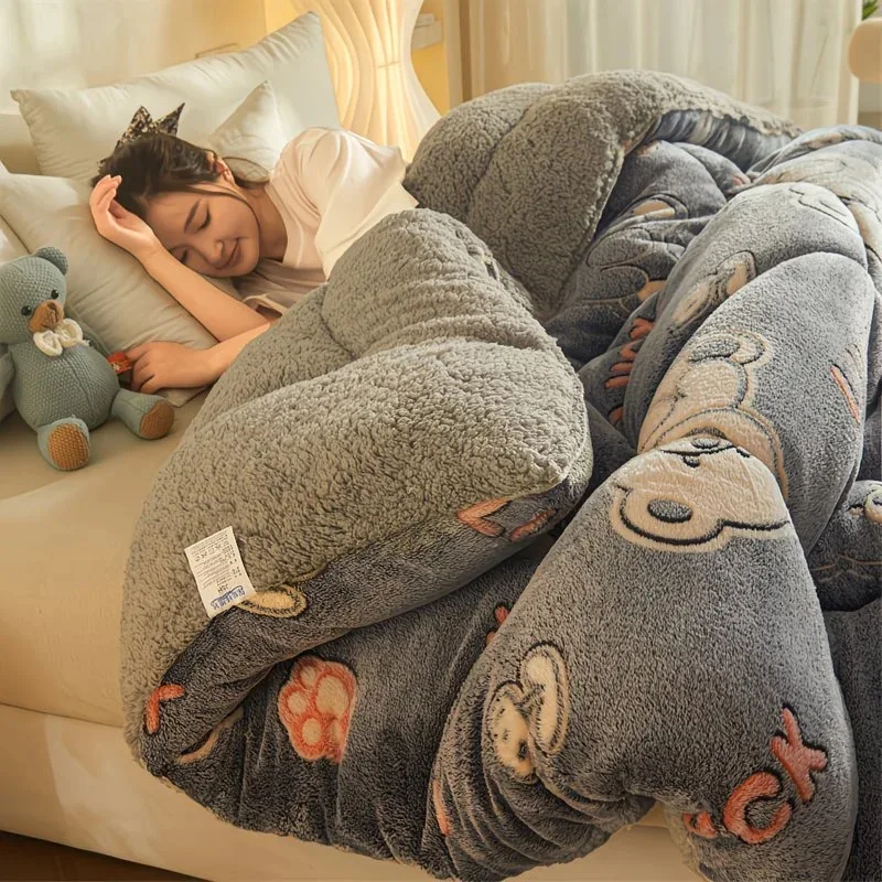 Double Sided Milk Velvet Winter Comforter Thickened Warm Double Layer Flannel King Size Quilts Bed Solid Plush Duvets Blanket