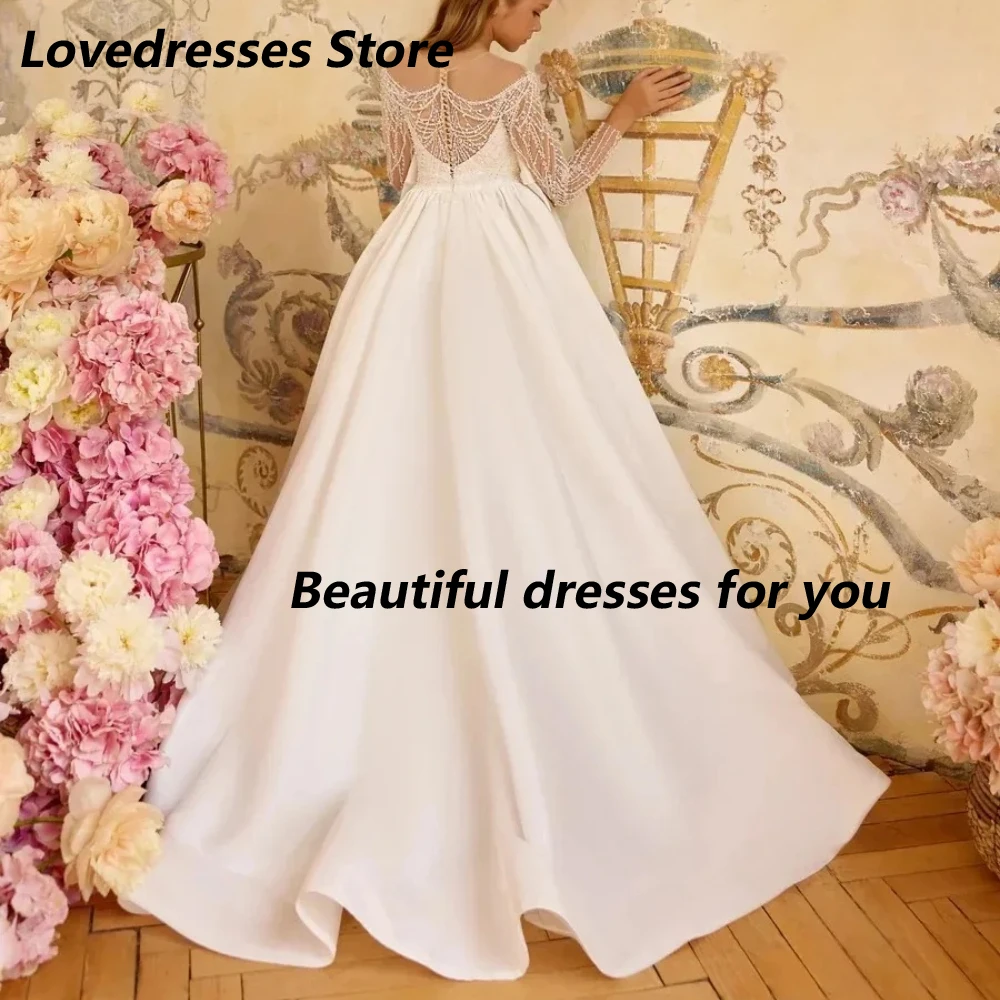 ชุดเดรสเด็กผู้หญิงหรูหราสำหรับงานแต่งงาน  แบบสั่งตัด ประดับลูกปัดและเลื่อม  ทรงบอลกาวน์ยาวกรอมพื้น  สำหรับงานวันเกิดเด็กผู้หญิง