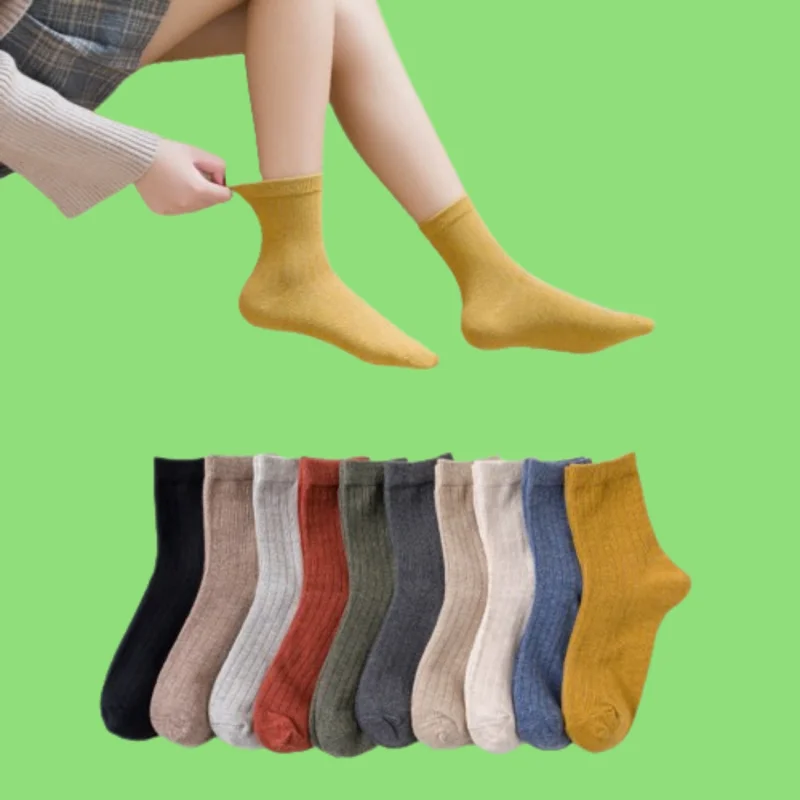 

10/20 Pairs 2024 New Fashion Solid Color All-match Couple Vertical Striped Cotton Socks Women's Cotton Socks Mid-tube Socks