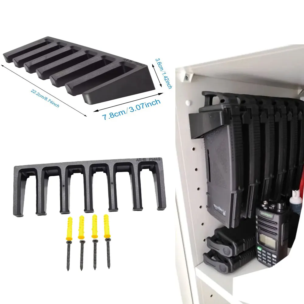 Tactical 6X Standard Magazine Rack Bracket AR15 PMAG Wall Mount Mag Holder Display Safe Storage for Hunting Airsoft Accessory