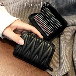 Luxury Brand Card Holder For Woman Sheepskin Embroidery Fashion Zip Short Wallet Genuine Leather Business Ladies Coin Purse