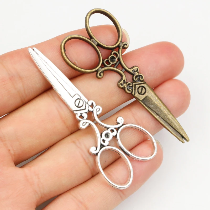 6pcs 60x25mm Antique Bronze and Antique Silver Plated Scissors Handmade Charms Pendant:DIY for bracelet necklace