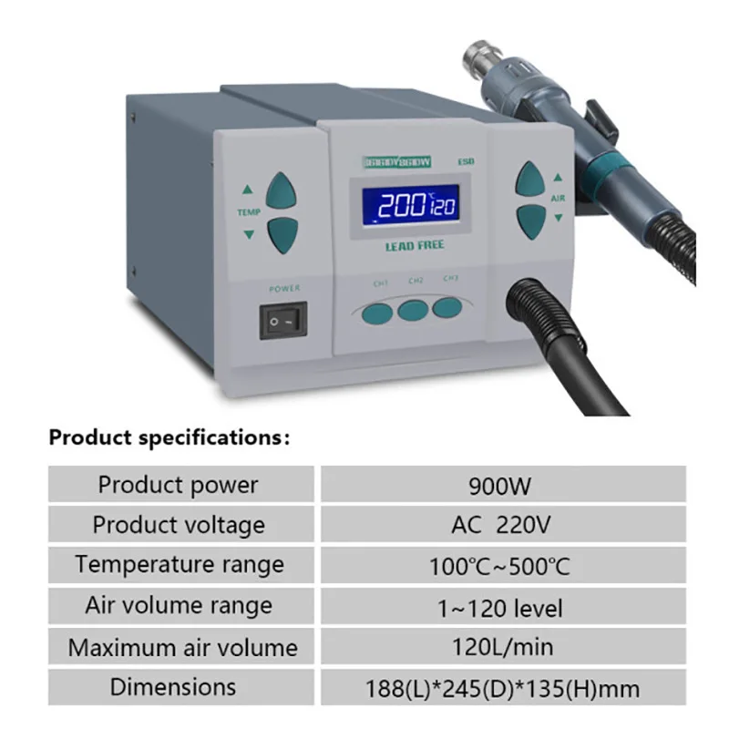 1000W220/110V 861DW HeatGun Lead Free Hot Air Soldering Station Microcomputer Temperature Rework Station+3nozzle