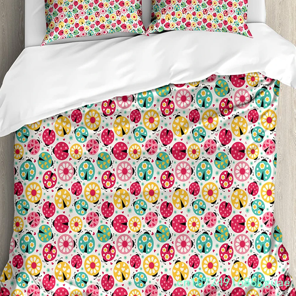 Ladybugs Bedding Set Comforter Duvet Cover Pillow Shams Abstract Bug Pattern With Many Different De Bedding Cover Double Bed Set