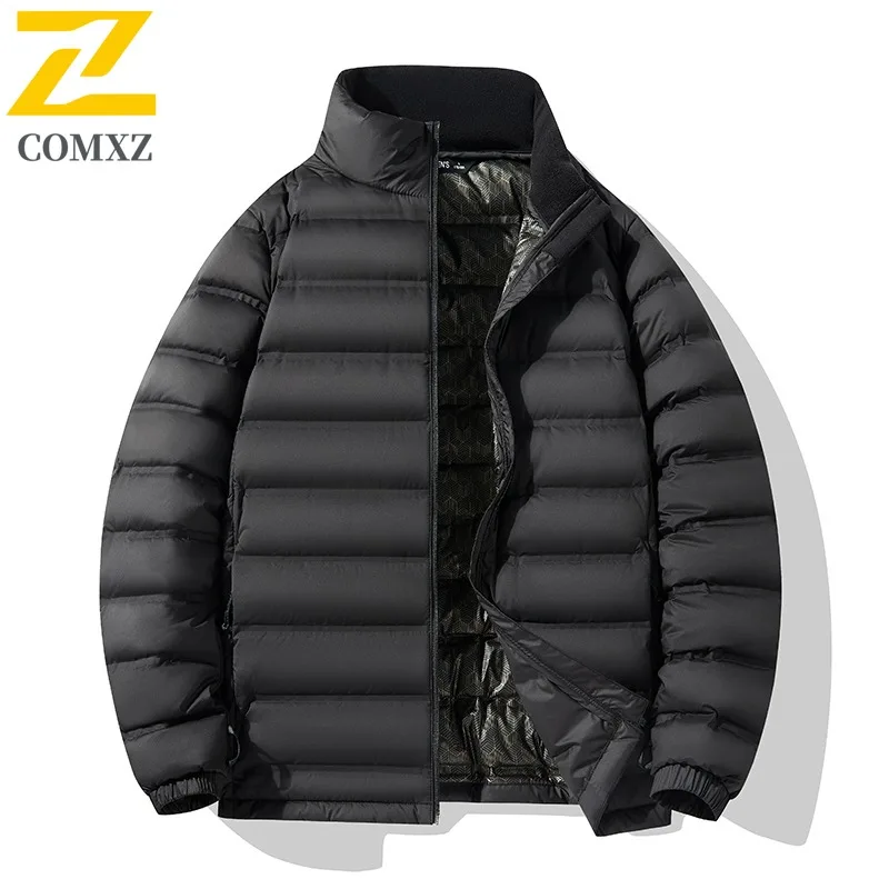 COMXZ Autumn Winter Men Graphene Tech Thermal Down Jacket Stand Collar Fleece Lined Cold Proof Warm Solid Color Down Jacket 2025