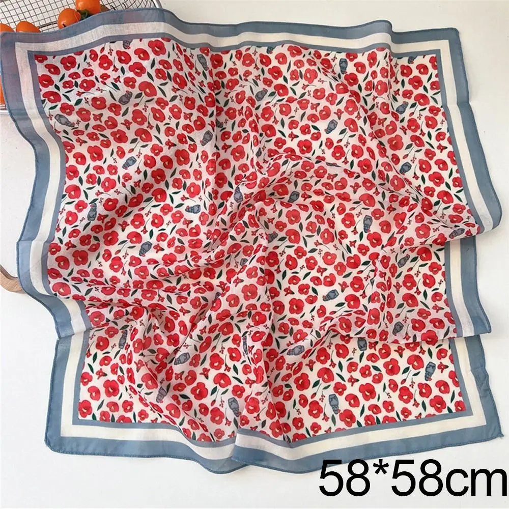 Fashion Square Silk Scarf Double Sides Flower Pattern Head Handkerchief 58*58cm Handbag Wraps Hair Scarf Female