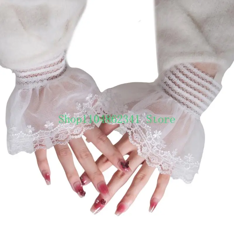 652F 2pack Comfortable Breathable Nylon Arm Sleeves Featuring Lace Flower Design Double Layer for Daily Use