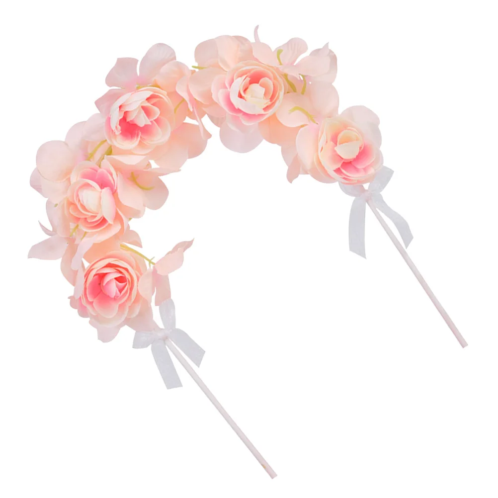 

Artificial Flower Arch Cake Topper 3D Bowknot Pick for Birthday Valentine's Day Party Wedding Anniversary Romantic Decoration