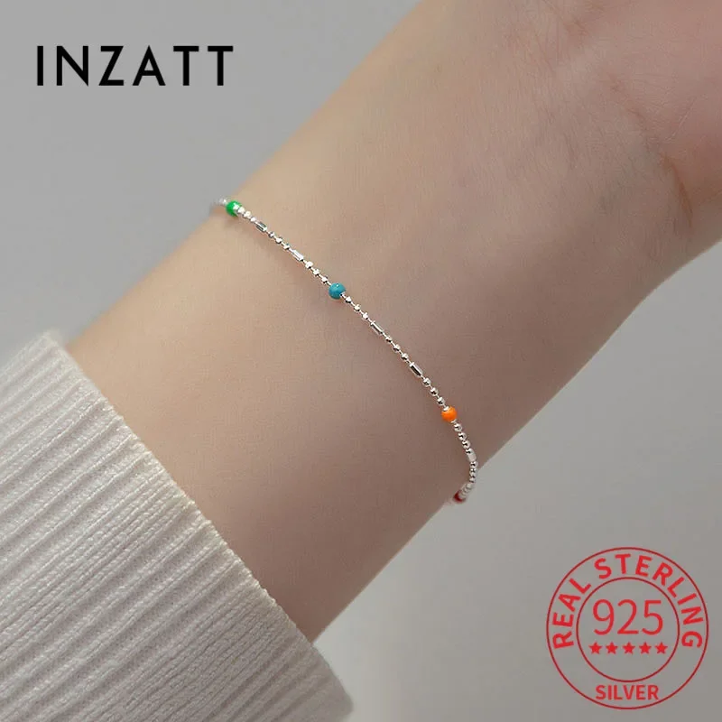 INZATT Real 925 Sterling Silver Colorful Bead Chain Bracelet For Women Party Classic Minimalist Fine Jewelry Geometric Bijoux