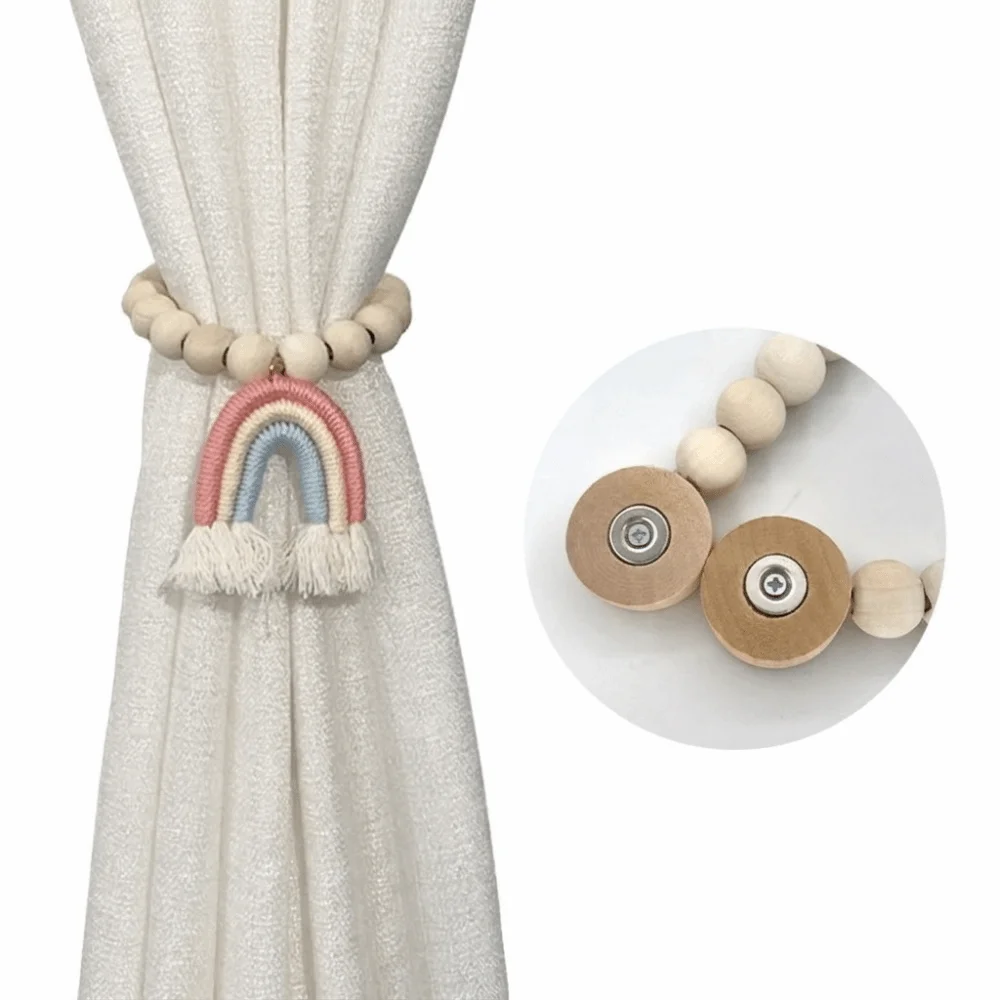 Bohemia Curtain Tieback No Punch Three-color Rainbow Curtain Tie Buckle Strap Vintage with Magnetic Buckles Curtain Binding Tape