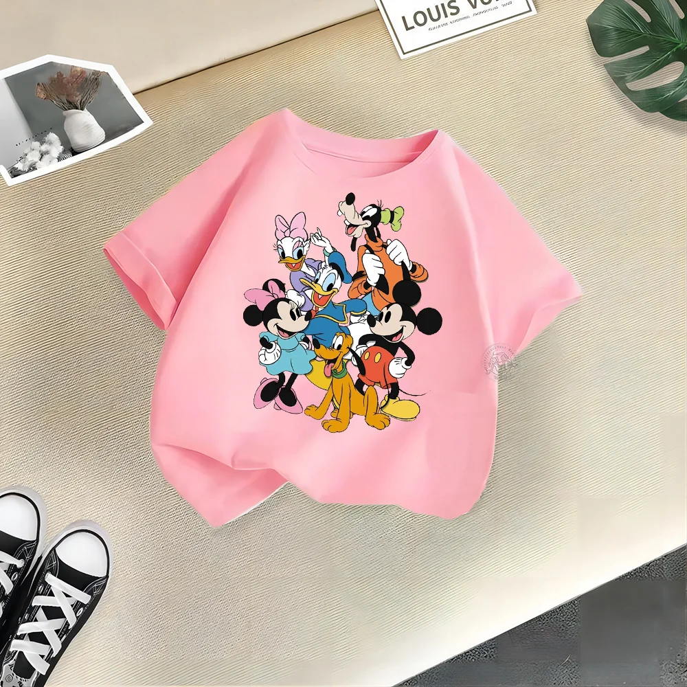 Disney Mickey Minnie Printed doll round neck cotton T-shirt Summer playful boys girls short sleeve top cotton T-shirt top