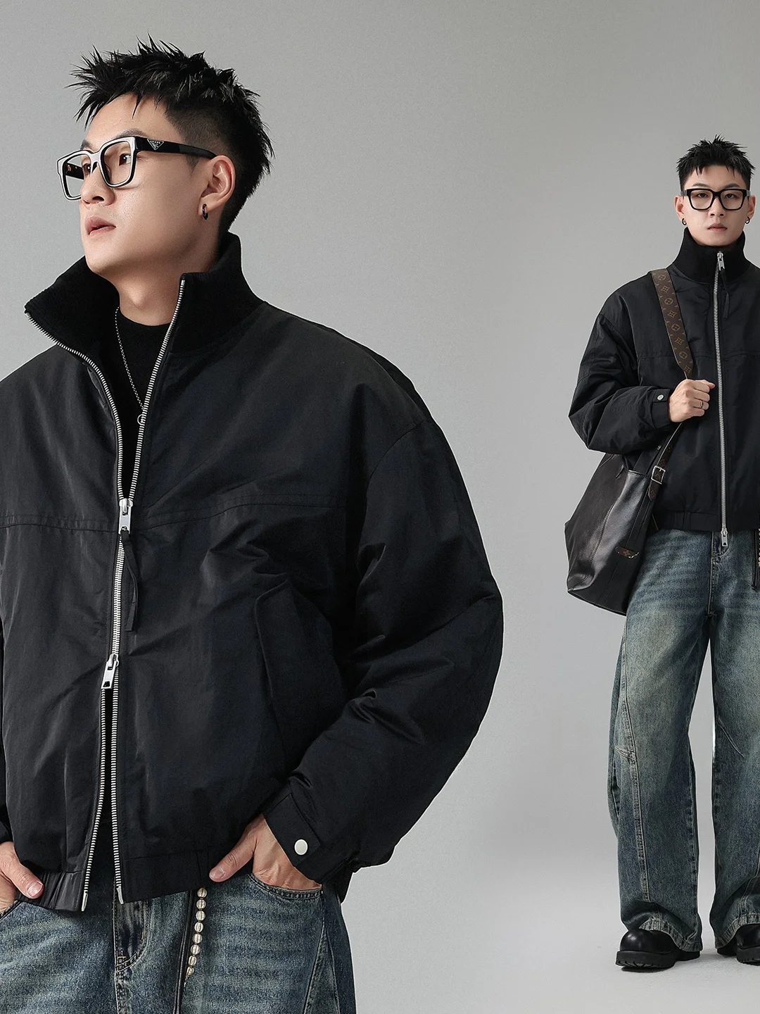 

90 White Du down Jaet Zipper Collar Workwear Double Zipper Men Women Winter Faion Brand High-End Feel ort Coat