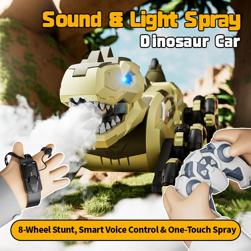 4WD Doppia Modalità di Controllo Remoto Dinosauro Robot Giocattolo 2.4G Gesto di Rilevamento 8 Ruote Stunt Spary Musica Voce di Controllo Remoto Dinosauro