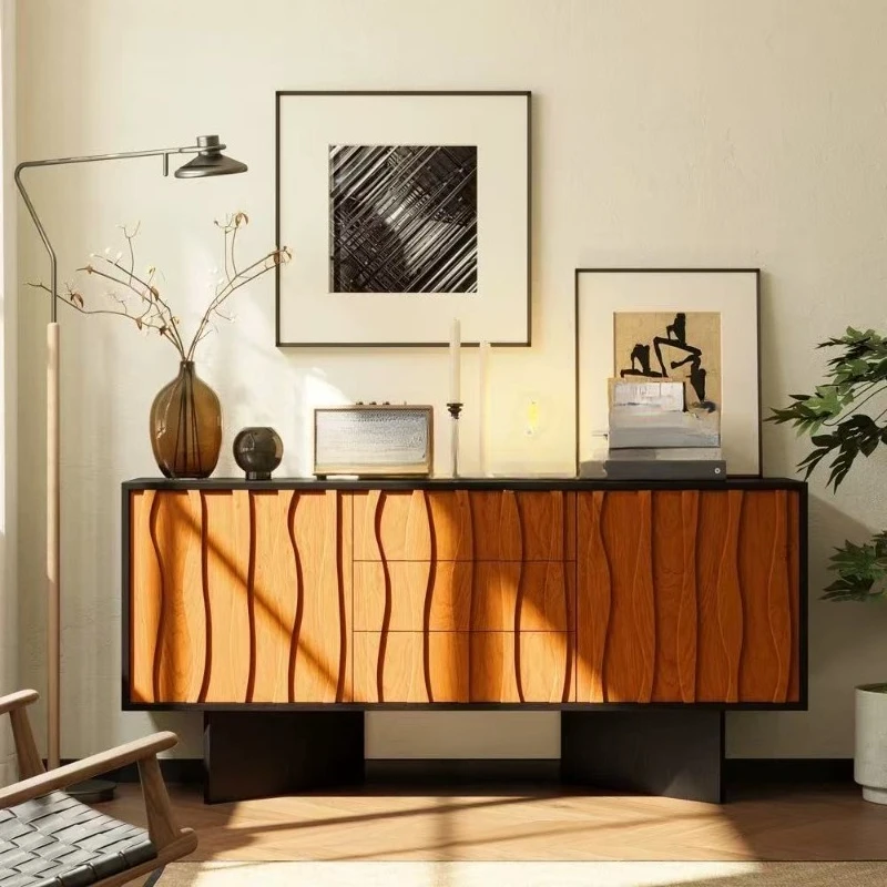 

medieval solid wood dining side cabinet, French wave double color locker, shoe cabinet, living room floor TV cabinet