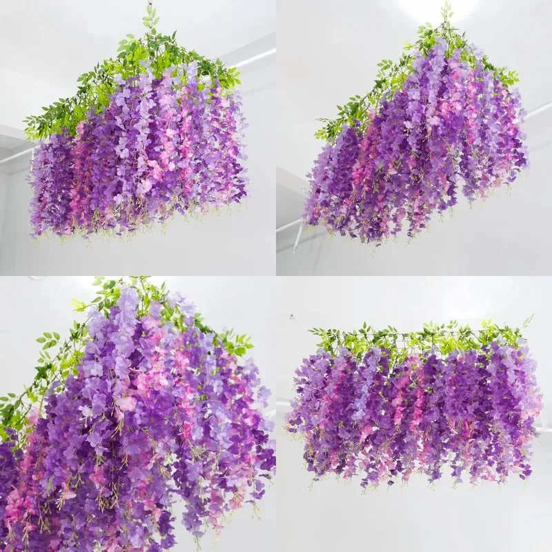Purple Flower Hanging Square Garland Rayon Vine for Wedding Garden Interior Green Wall Decoration