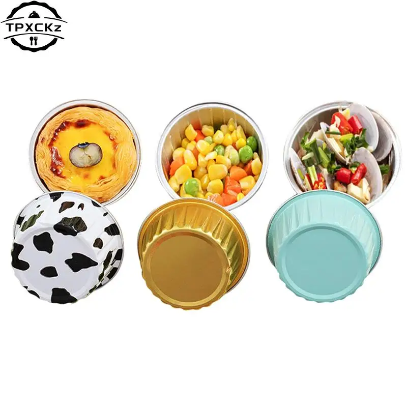 10PCS Reusable Aluminum Foil Tin Cup Pudding Cake Mold Air Fryer Tinfoil Box Small Baking Tray Tinfoil Cups Baking Pastry Tools