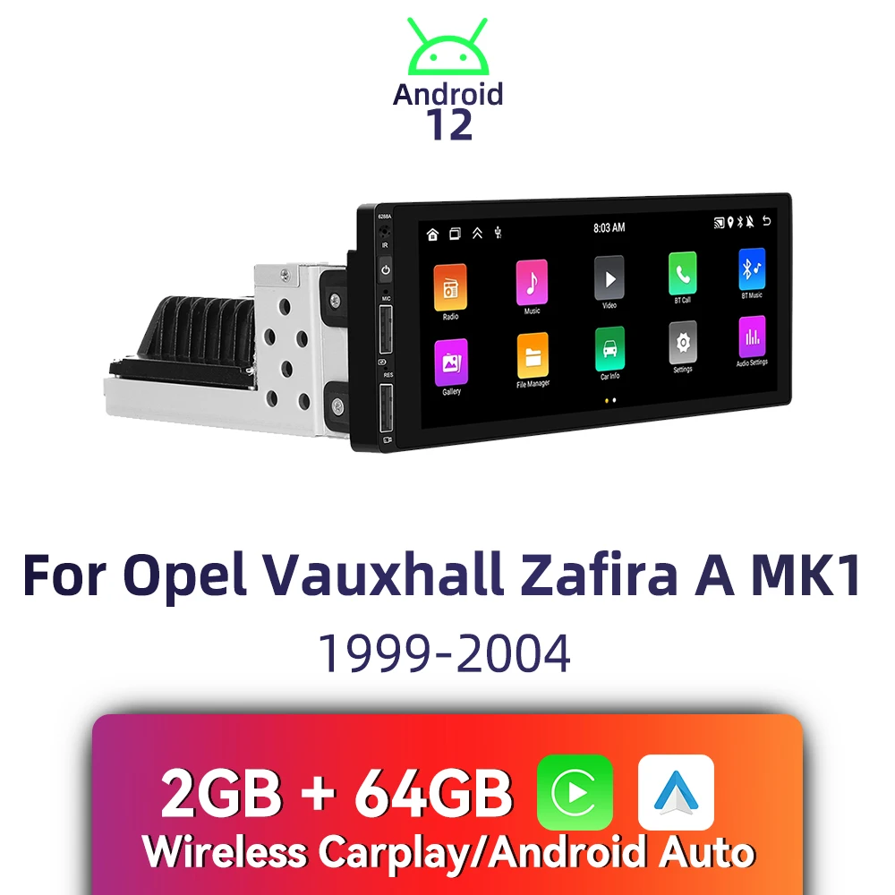 CarPlay Android estéreo para coche 1 Din unidad principal para Opel Vauxhall Zafira A MK1 1999-2004 Autoradio con navegación BT Multimedia