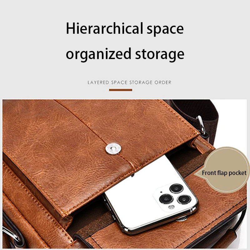 Hochwertige Leder-Umhängetasche für Herren, Elegante Schulterhandtasche mit Känguru-Emblem, Ideal für Geschäftsreisen – Detail 3