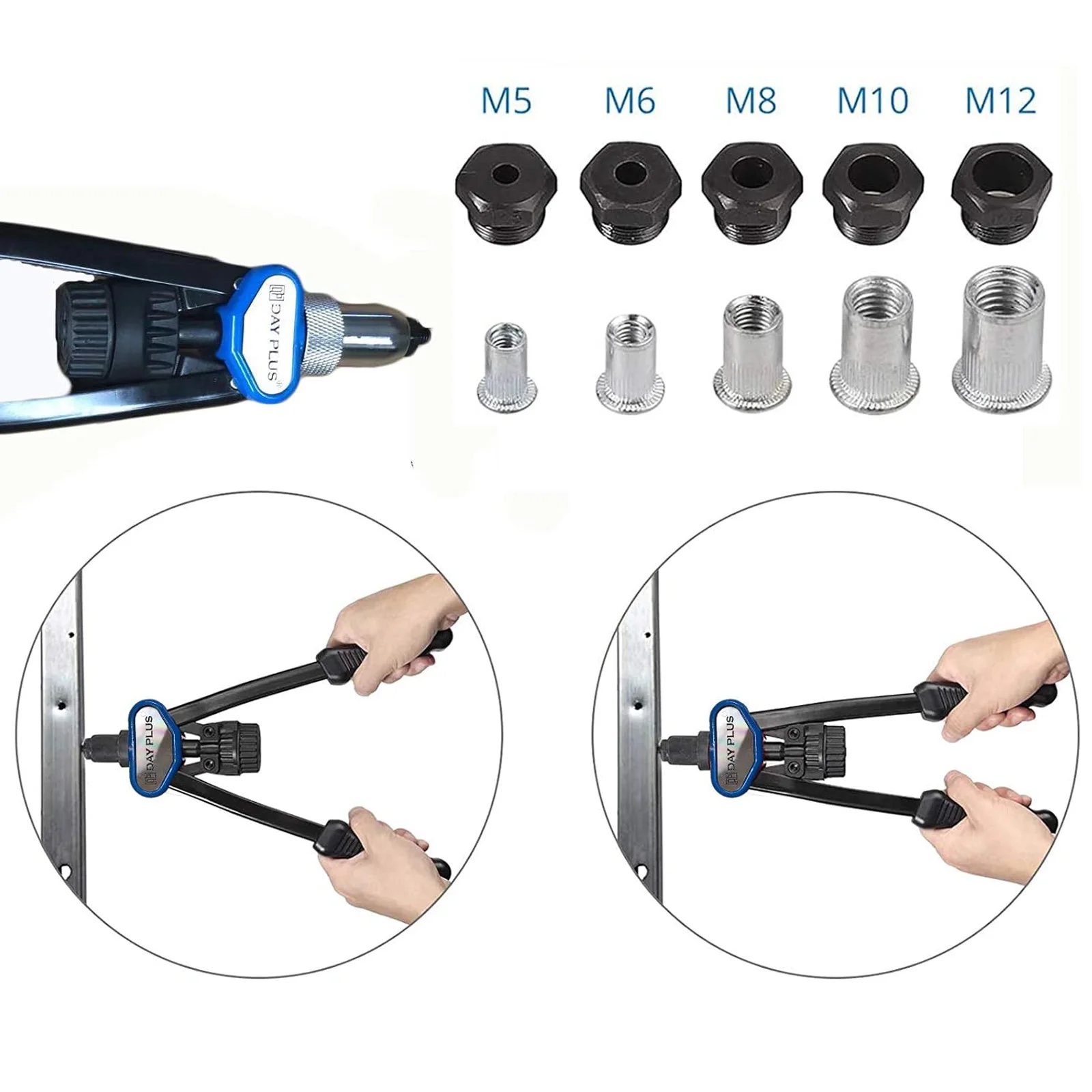 Juego de alicates para tuercas de remache profesional, máquina remachadora ciega, herramienta de M5-M12 remachadora de tuercas roscadas con 150
