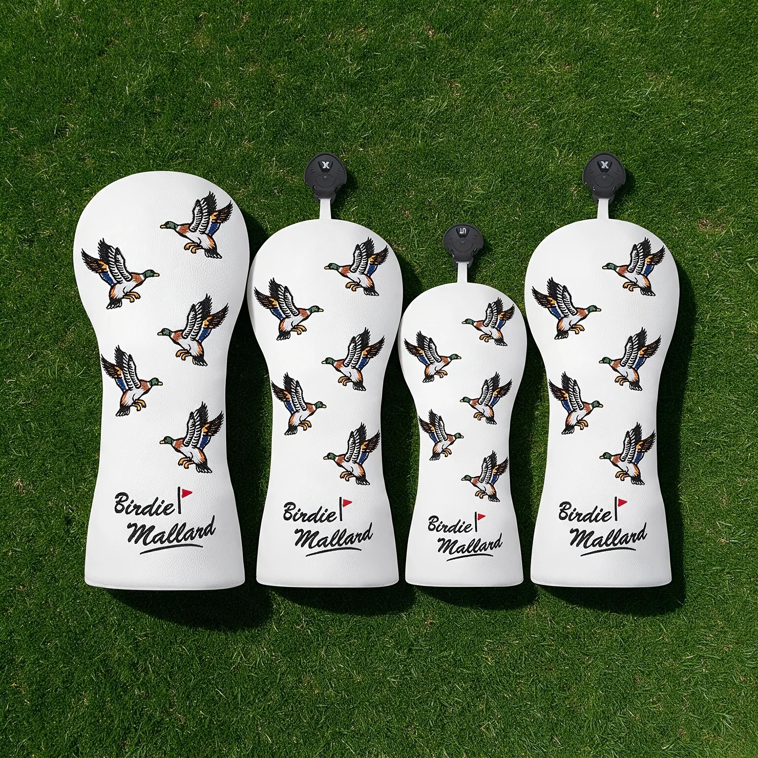 1pc/4pcs White PU Golf Club Head Covers, Flying Bird Embroidery Design, Soft Plush Inner Lining,Wear Resistant Protective Covers