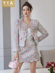 Luxury Women Wool Tweed Jacket minigonna Set di due pezzi autunno New Ladies Party outfit Colorful Weave Diamonds nappe Suit Set