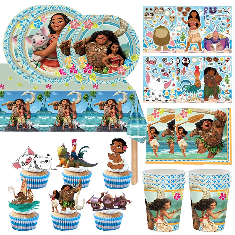 Disney Moana Birthday Party Decoration Paper Cups Plates Moana Princess Tableware Tablecloth Backdrop Balloons Birthday Supplies