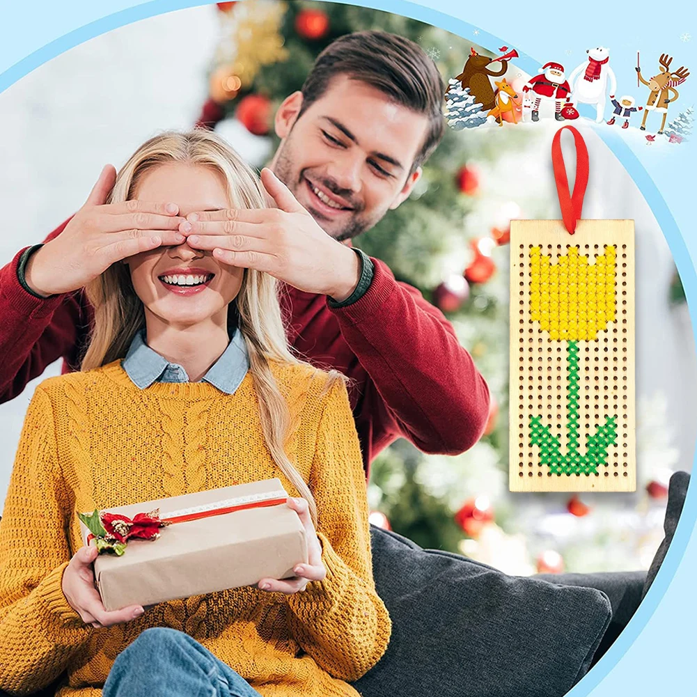 4 قطعة طقم تطريز للإشارة المرجعية عبر غرزة مع 5 قطعة خيوط الخياطة فارغة خشبية مطرزة المرجعية عدة الفن والحرف اليدوية #3