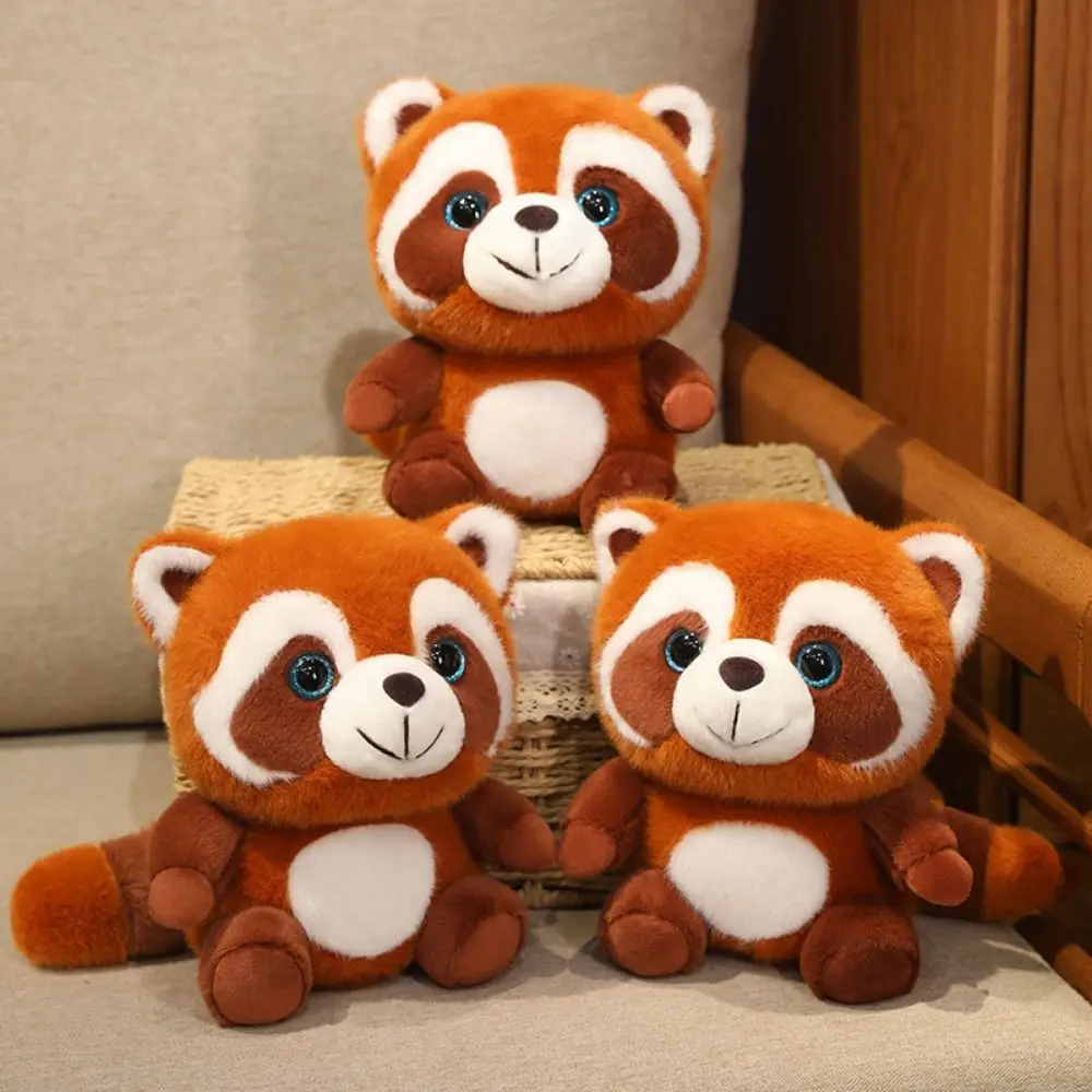 Stuffed Animal Red Panda Raccoon Plush Doll Sitting Posture Simulation Green Eyes Raccoon Plush Toy Soft Pillow Kawaii Kids Toy