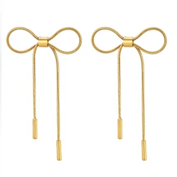 2024 Hot Style 316 Stainless Steel Bowknot Blow Chain Long Tassel Jewelry For Women Earrings Cute Gold Color Snake Chain