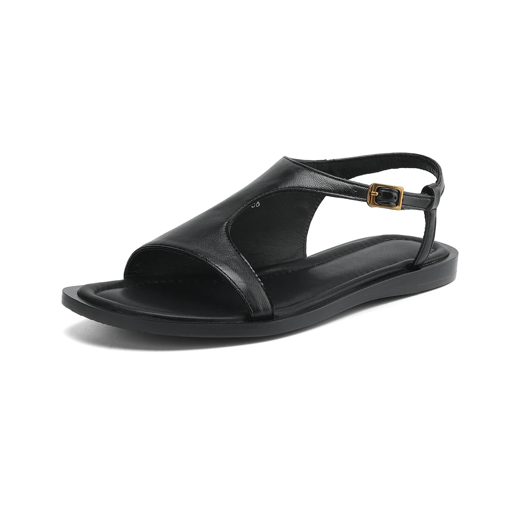 Genuine Leather Women's Summer Sandals with Buckle Straps