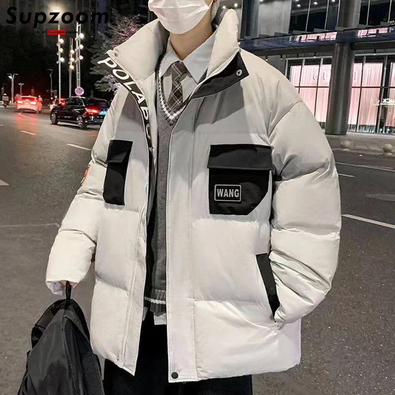 

Supzoom New Arrival Top Fashion Warm Design Bread Patchwork Winter Casual Thickened Cotton-padded Vertical Collar Jacket Men