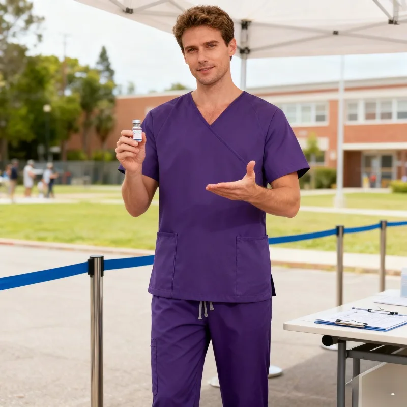 

Simple and Fashionable Hand-washing Clothes, Doctor V-neck Short-sleeved Work Clothes, Women's Lace-up Top