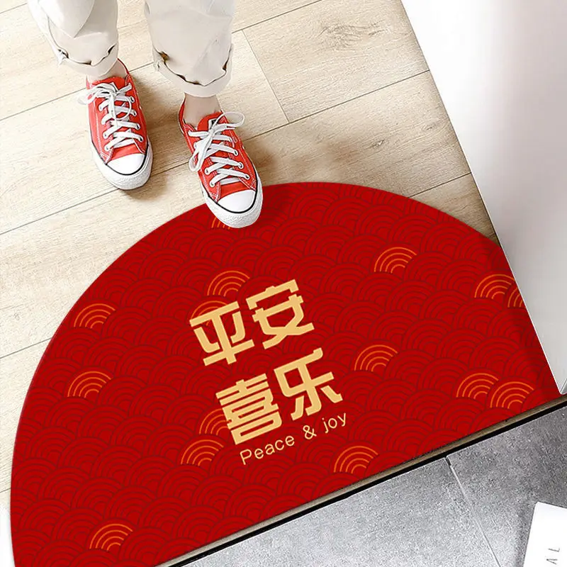 Water Absorbent Anti Slip Semi Circular Entrance Mat Chinese Style Wedding Celebration Door Mat Home Welcome Rugs Polyester F...