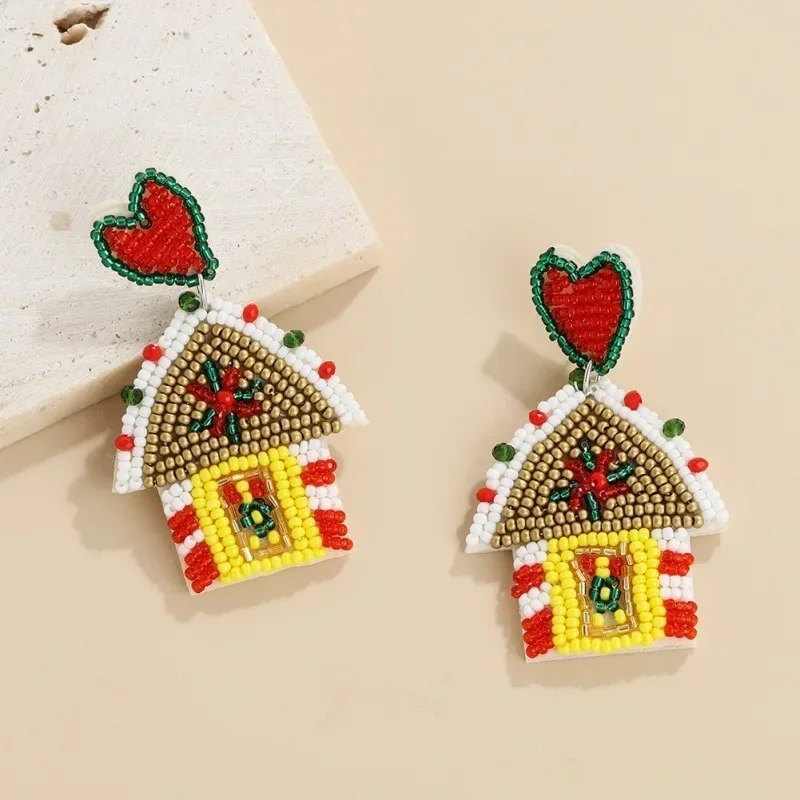 Beaded earrings Christmas Fabric art Christmas tree Elk Snowman Hand knitting  Bohemia Design Fashion Simple Rice bead earrings - view 3