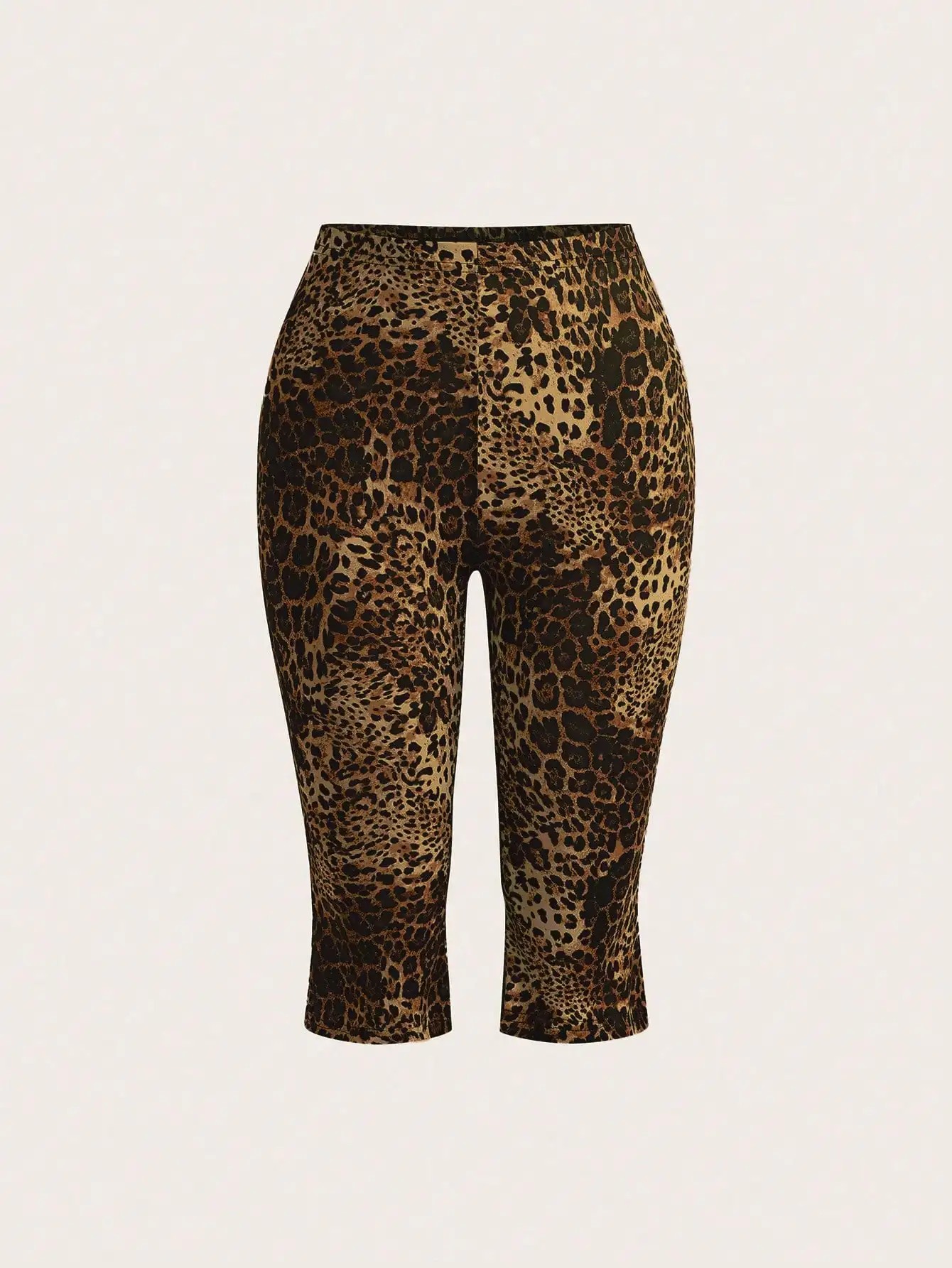 Brown Leopard Print Cropped Leggings, Skinny Seductive Summer Gym, Breathable Cycling Shorts for Women