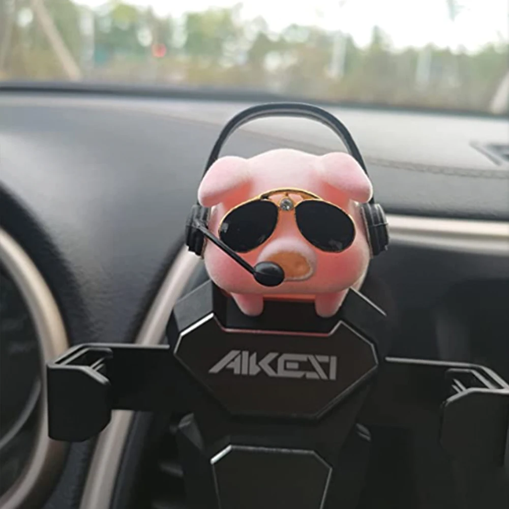 Car Interior Decoration Piggy With Glasses And Earphones Center Console Decoration Rearview Mirror Pendant For Car Accessories