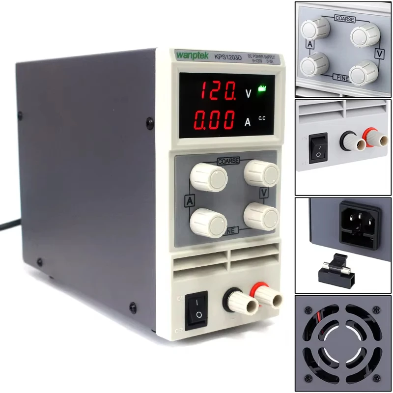 KPS1203D Variable DC Power Supply 120V 3A Compact Lab Grade Switching Regulator Low Ripple Dual Display for Electronics