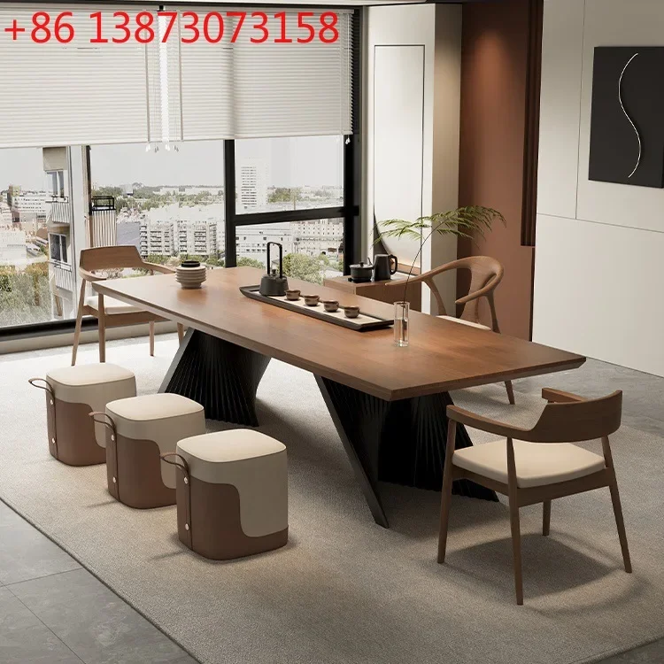 Simple solid wood large board tea table designer tea office integrated table light luxury high-end office reception tea table