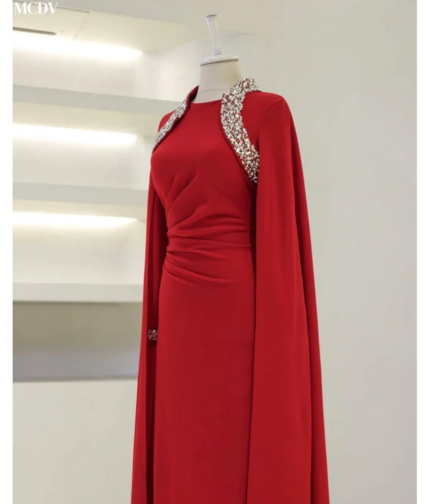 ชุดราตรีทรงเอไลน์ประดับคริสตัลสุดหรู ออกแบบพิเศษ คอทรงโอ แขนยาว ยาวกรอมพื้น สำหรับงานปาร์ตี้ ตัดเย็บตามสั่ง