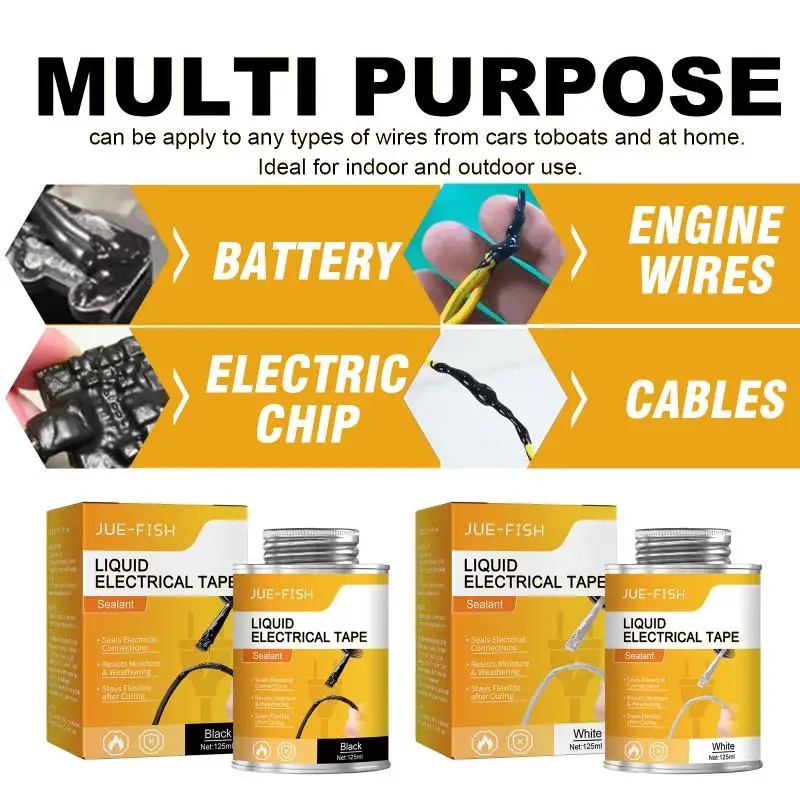 125ml Liquid Electrical Tape Waterproof Insulating Coating Flexible Adhesive For Wires &  Indoor/Outdoor Use Quick Drying