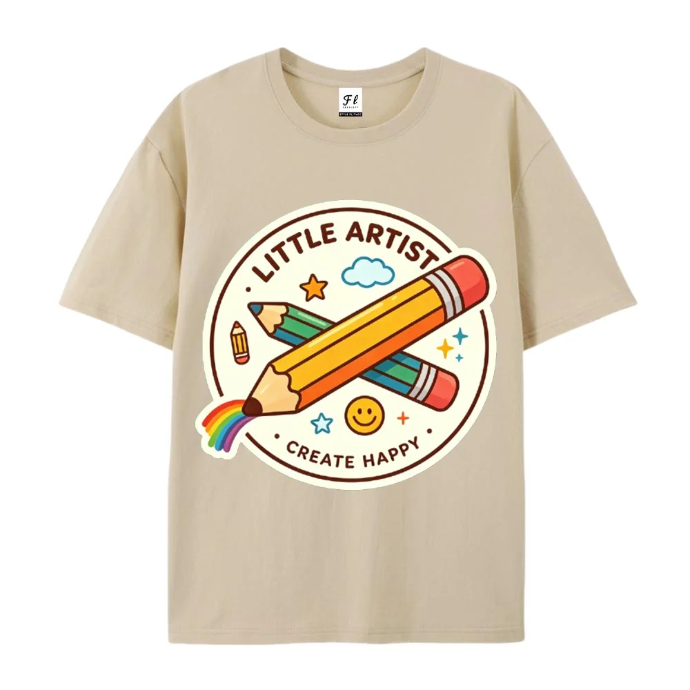 Little Artist Graphic T-Shirt Colorful Pencil Cartoon Rainbow Creative Happy Short Sleeve Casual Tee Top