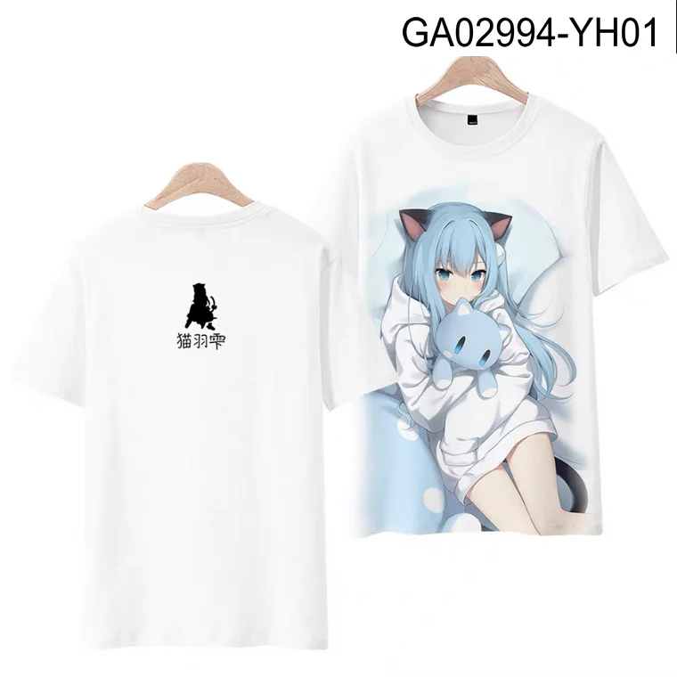 Nekoha Shizuku ฤดูร้อนแฟชั่นเสื้อยืดพิมพ์ภาพ3มิติแขนแขนสั้นคอกลมนิยม streetwear ขนาดใหญ่