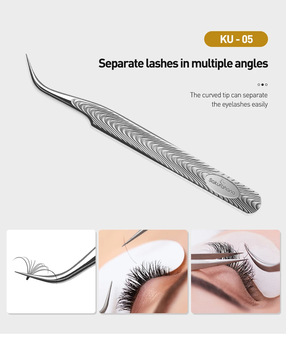 SAKURAHANA Antistatische Wimpernpinzette, professionelles, hochpräzises Volumenverlängerungs-Anti-Rutsch-Make-up-Werkzeug aus Edelstahl – Detail 9