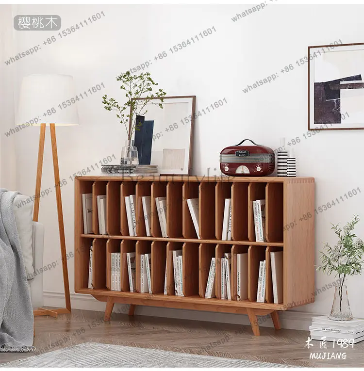 PG Solid wood vinyl cabinet Wange bookcase Office A4 data storage shelf Bookshelf Modern simple magazine cabinet