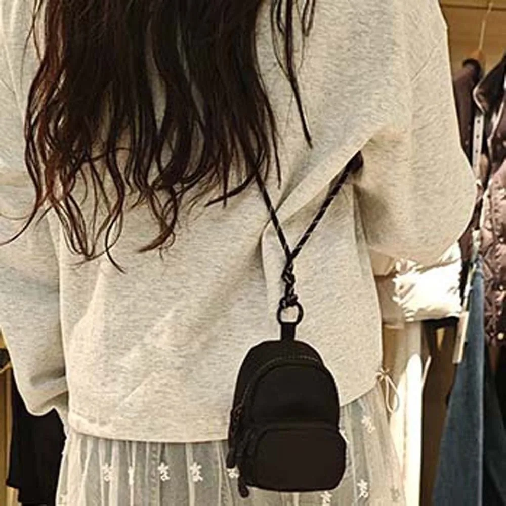 Square Hanging Neck Coin Purse Backpack Shaped Casual Oxford Cloth Mini Wallet Polyester with Lanyard Small Pendant Key Pouch