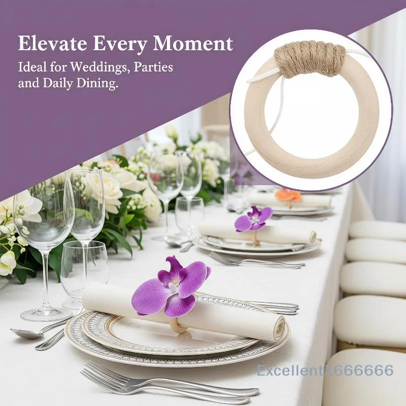 Wooden Napkin Rings With Subtle Orchid Texture Nordic Style For Wedding Catering Services And Hotel Dining Table Decor