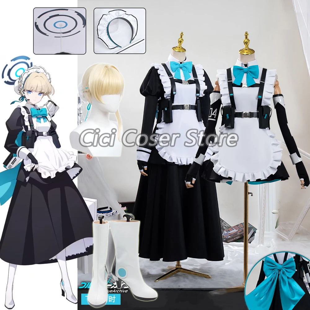 Game Anime Blue Archive Cosplay Asuma Toki Lolita Maid Uniform Dress Ornament Bow Suit Halloween Carnival Costume Wig Shoes Prop