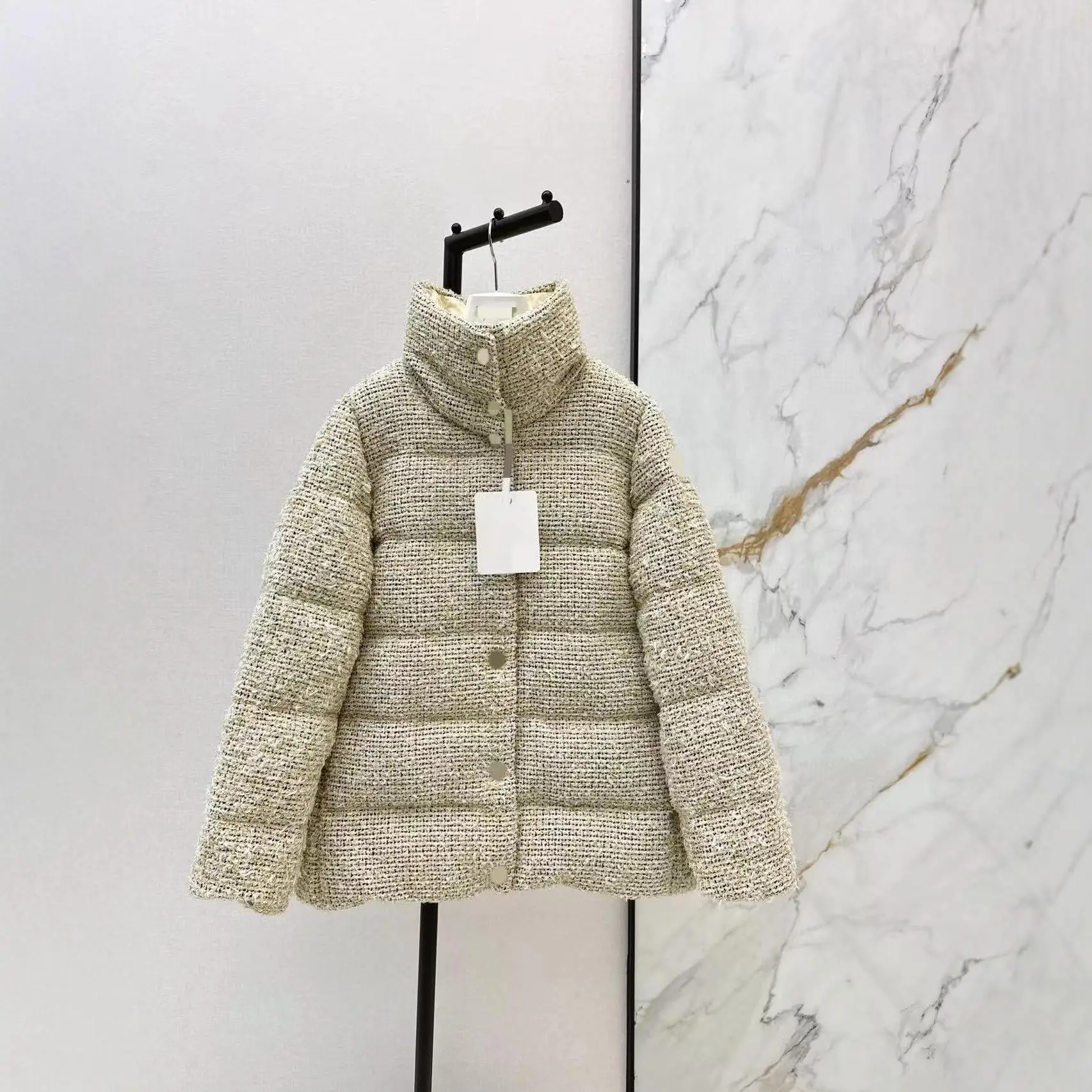 

Fashionable Patchwork Letter down Jacket Autumn Winter Thickened Tweed Collar Style Women's Coat Warm Ultra-Short Length
