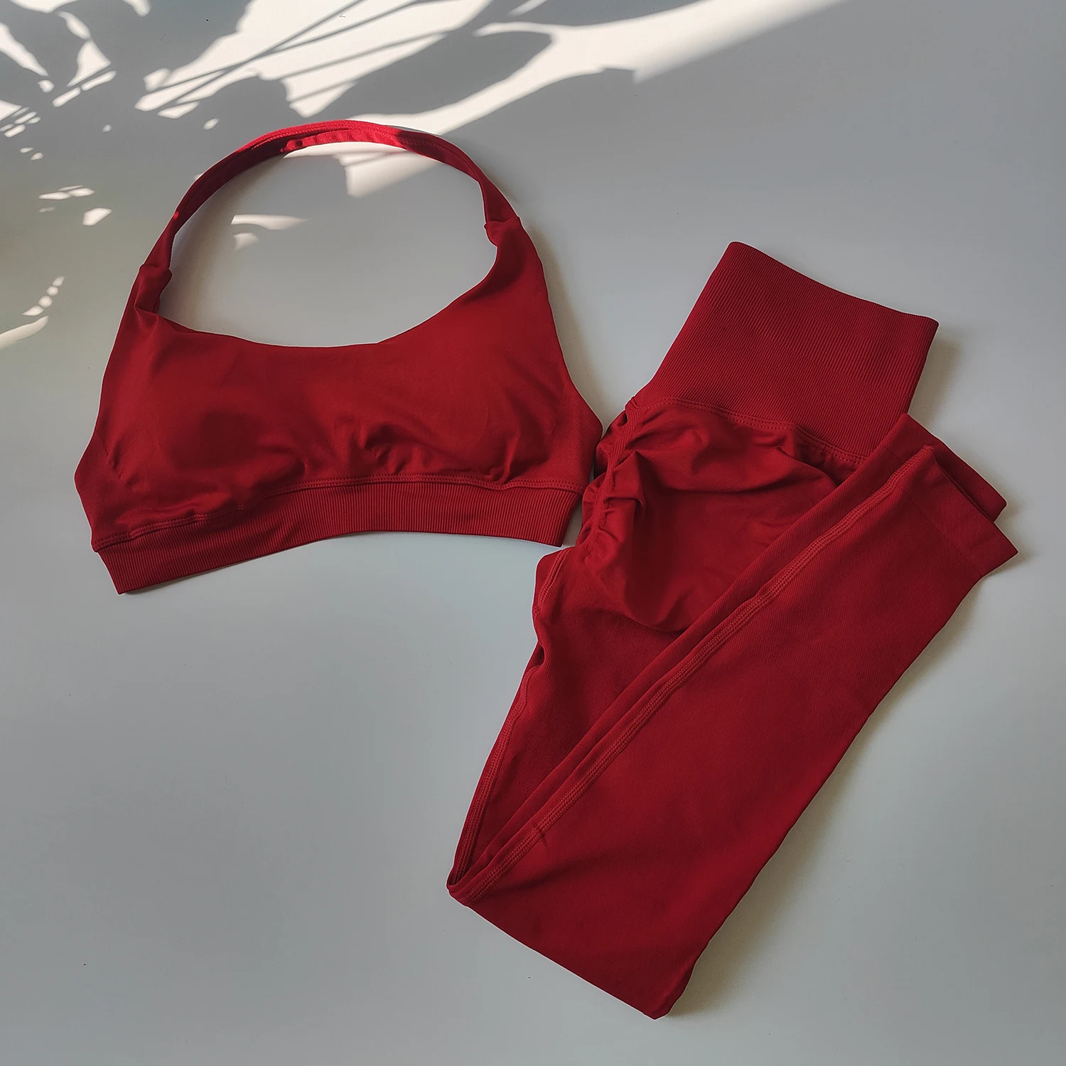 2-teiliges Damen-Yoga-Set, Nahtlose Fitness-Sportbekleidung, Neckholder-Sport-BH, Passende Yoga-Leggings für Workout-Sets, Gym-Outfit – Detail 15