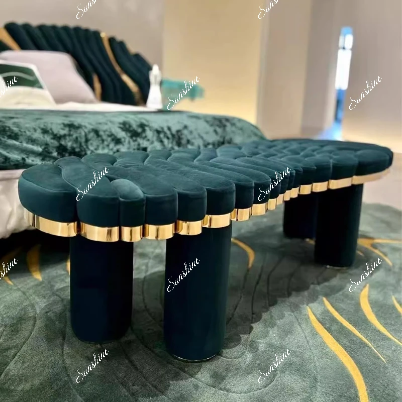 Italian light luxury fabric bedside stool Modern, luxurious, creative home shoe changing stool